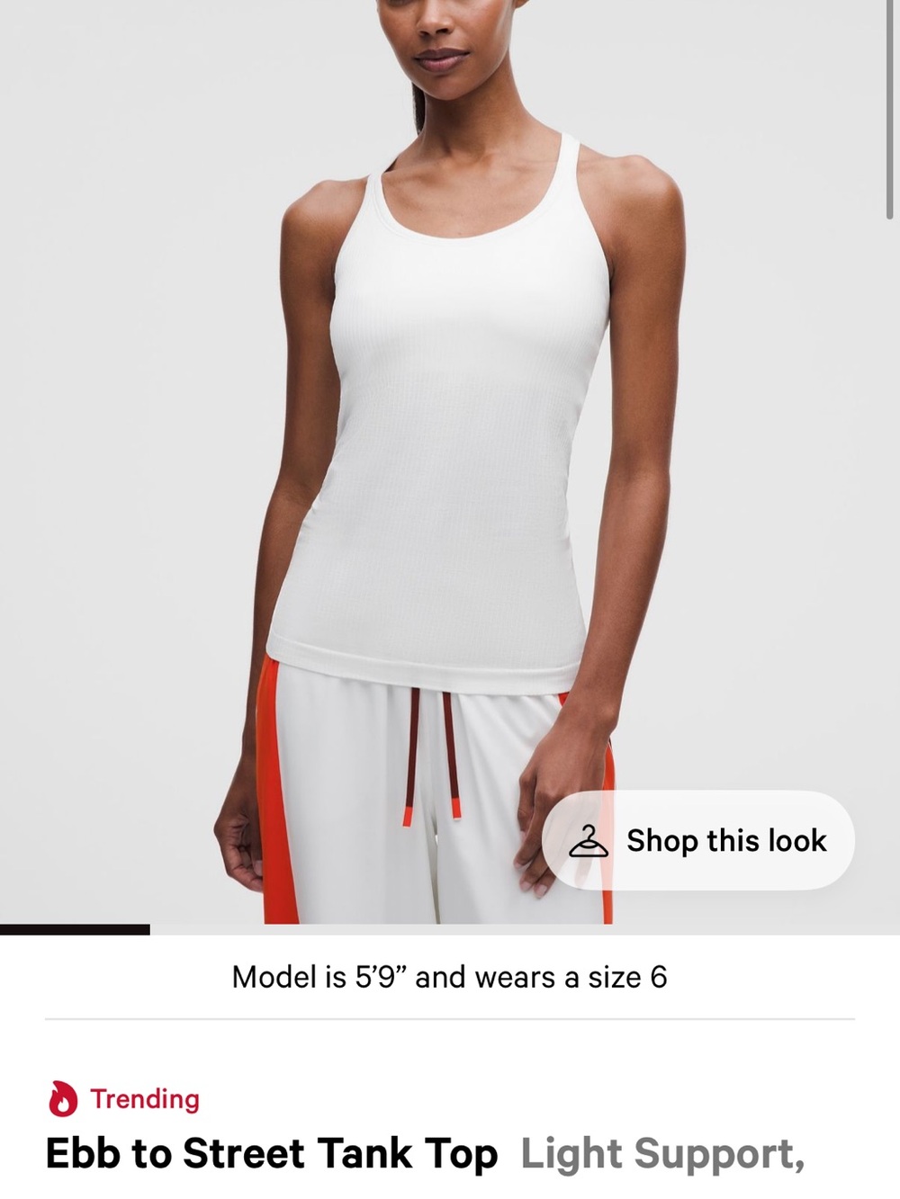 lululemon Ebb to Street Tank Top White Size 8 Light Support B/C Cup